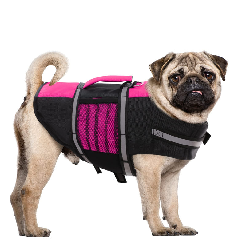 Queenmore Small Dog Life Jacket, Adjustable Pet Life Vest for Small and Medium Dogs with High Buoyancy, Rescue Handle, Reflective Bands for Boating, Canoeing, Swimming X-Small Pink