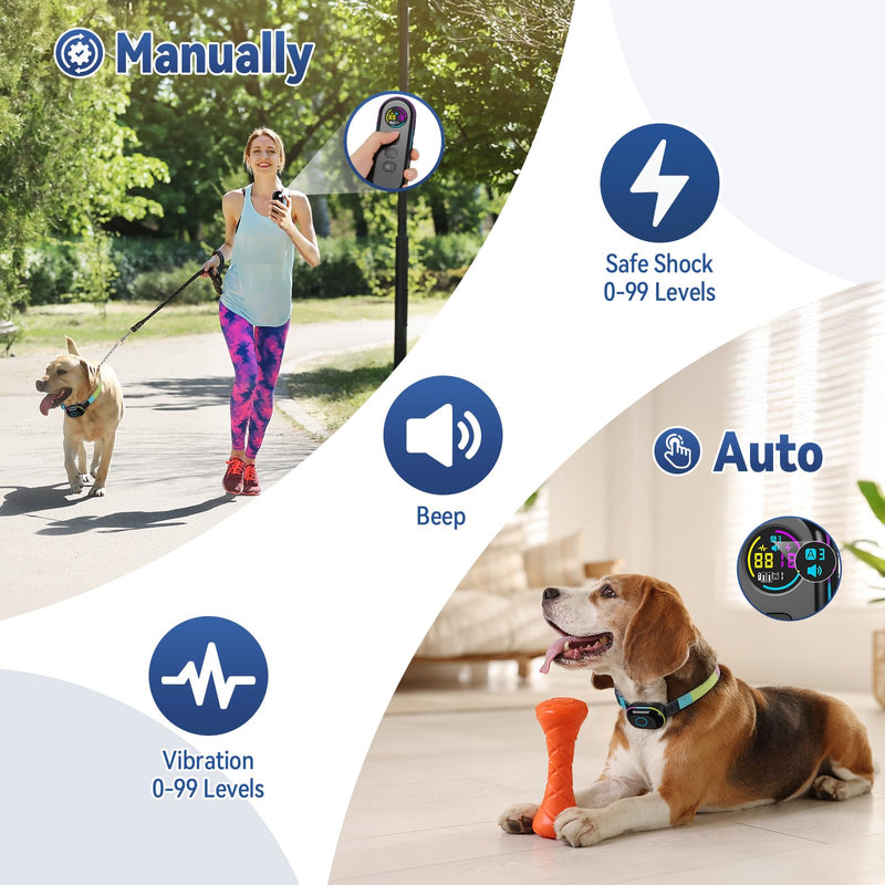 2-in-1 Dog Bark & Shock Collar with Remote Control, Waterproof Barking Collars for Small Medium Large Dogs, 3300Ft Training E- Collars, Rechargeable, Adjustable Beep Vibration Modes & 5 Sensitivity - PawsPlanet Australia