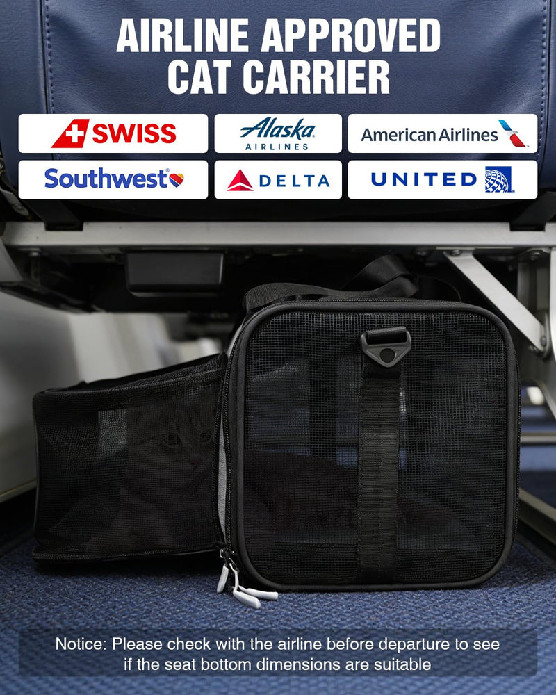PETUX Top and Side Expandable Pet Carrier for Small Pets Up to 10 lb - 17 x 11 x 9.5 in, Underseat, Soft-Sided Airline Approved Cat Dog Carrier, with Safety Buckle and Anti-Scratch Mesh - Grey - PawsPlanet Australia