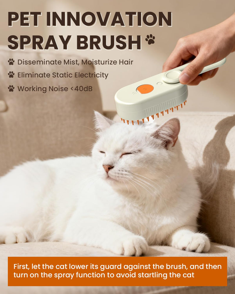 Cat Steam Brush for Shedding, Pet Steam Brush for Cats and Dog, 4 in 1 Rechargeable Cat Hair Brush, Spray Anti-Static, Massage, Cleaning, Shedding & Combing All In One, for Long & Short Haired Pets! Cream - PawsPlanet Australia