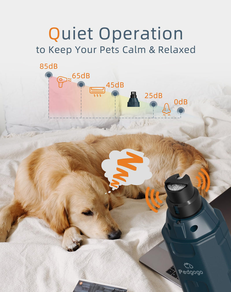 6-Speed Dog Nail Grinder& 4 Extra Grinding Heads Super Quiet (45 db)Pet Nail grinder with 2 LED Lights 12000RPM & 3 Grinding Ports with Dust Cap Dog Nail Trimmer for Large Medium Small Dogs Blue+4 Heads