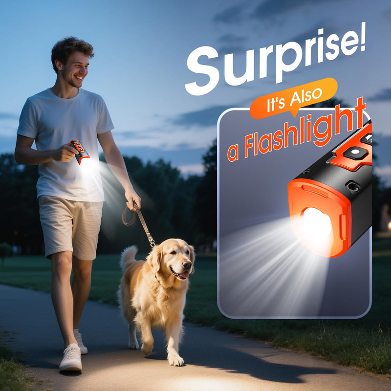 1-Touch Dog Bark Deterrent Devices with 3 Sonic Heads,Portable 50ft Range Anti Barking Device for Dogs,Rechargeable & Safe Dog Training Tool with Flashlight,Helps Improve Dog's Behavior Orange - PawsPlanet Australia