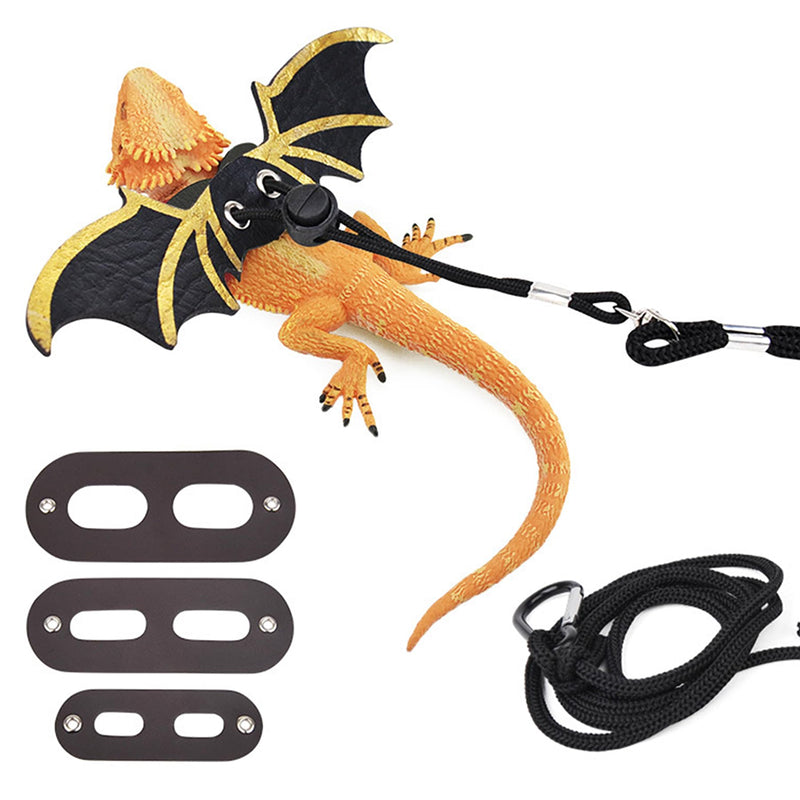 3 Size Pack Bearded Dragon Leashes and Harnesses, Bearded Dragon Harness, Soft Leather Detachable Adjustable Reptile Lizard Wing Leash (Black) Black - PawsPlanet Australia