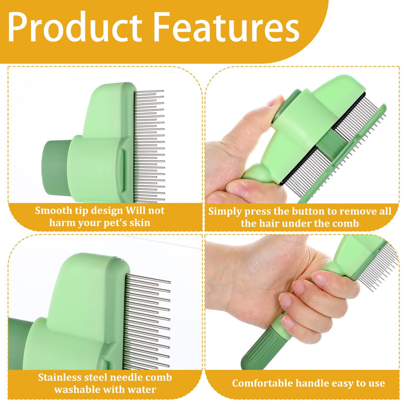 Flea Comb for Dogs and Cats with Release Button, 2PCS Comfort safety Pet Hair Removal Comb & Flea Combs with Long & Short Stainless Steel Metal Teeth for Short/Long Hair - PawsPlanet Australia