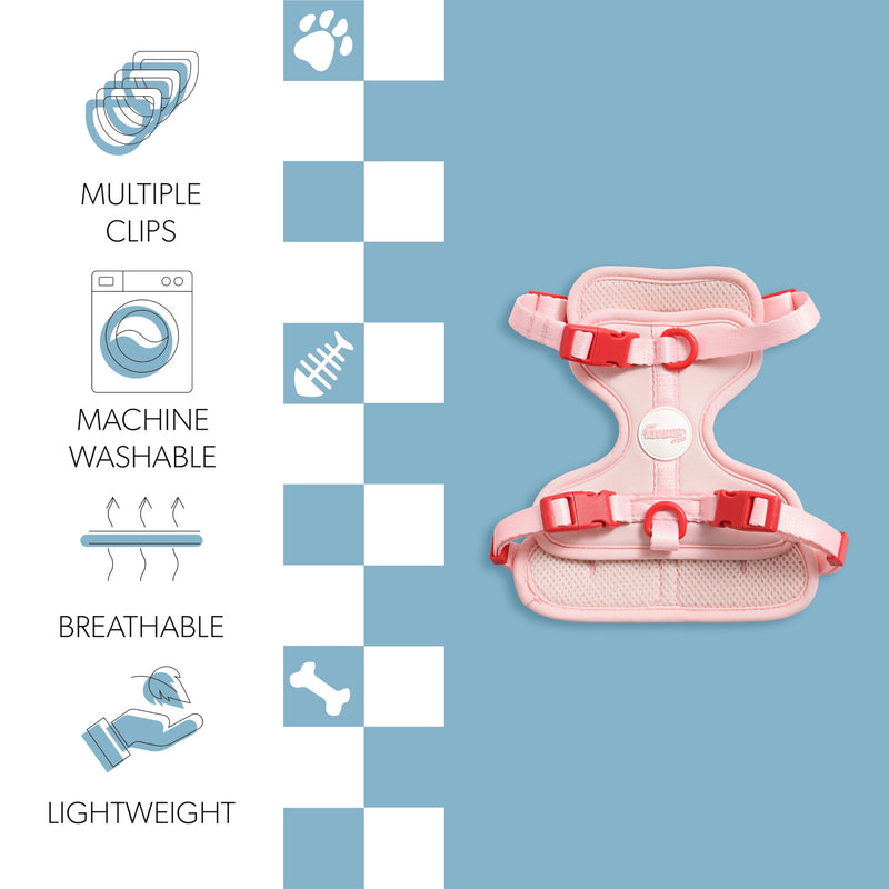 HNS1001G Arlo Small Adjustable Soft Padded No Pull Pet Harness with 3 Buckles and 3 Leash Clips, Paloma Pink Small (Chest: 14 - 22") - PawsPlanet Australia