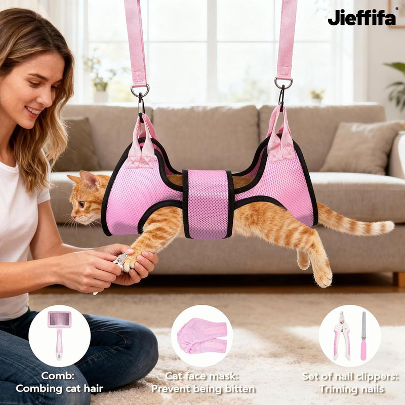 Dog Grooming Hammock, Cat/Small Dog Hammock for Nail Trim, Hanging Harness for Claw Care,Grooming Sling Holder Hanger with Thick Fabric Neck Support Wide Strap Restraint(Pink,xs) Pink - PawsPlanet Australia