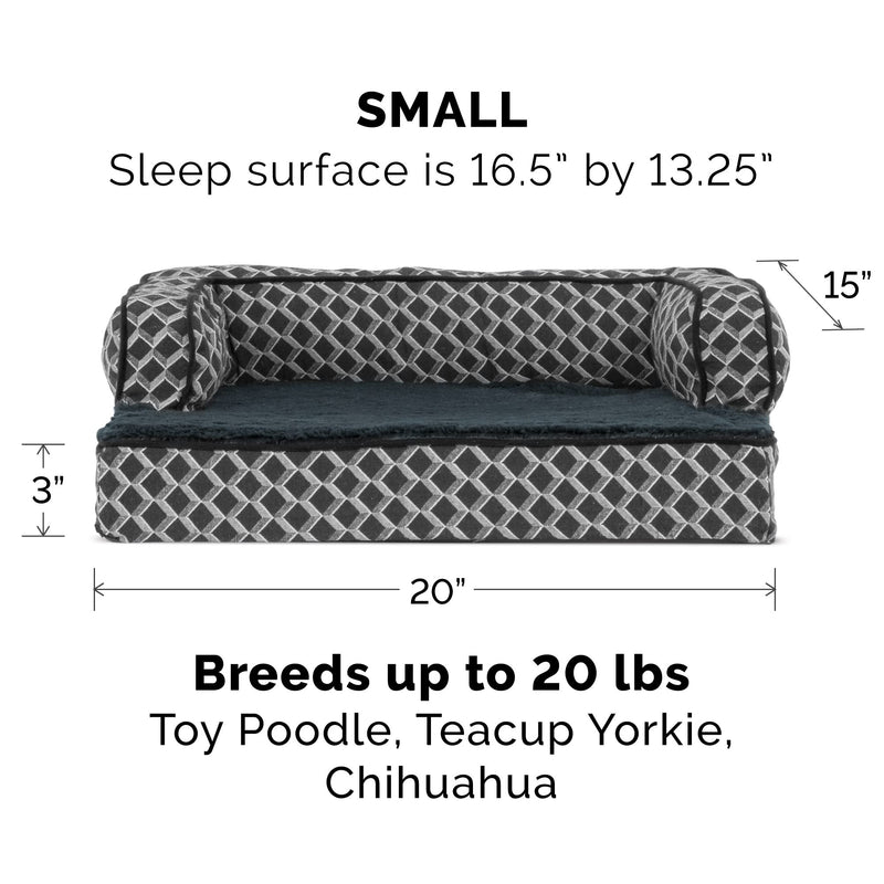 Furhaven Comfy Couch Plush & Décor Sofa-Style Egg Crate Orthopedic Foam Dog Bed - Diamond Gray, Small (Comfy Couch - Plush & Decor) Diamond Gray - PawsPlanet Australia