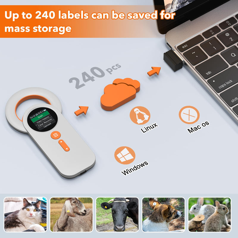 Pet Microchip Scanner Rechargeable RFID EMID Micro Chip Reader Scanner (2.4GHz Wireless+Bluetooth+USB) All in one 1.44” TFT Screen Display ISO11784 / ISO11785 / FDX-B and EMID for Animal/Pet/Dog/Cat DB - PawsPlanet Australia