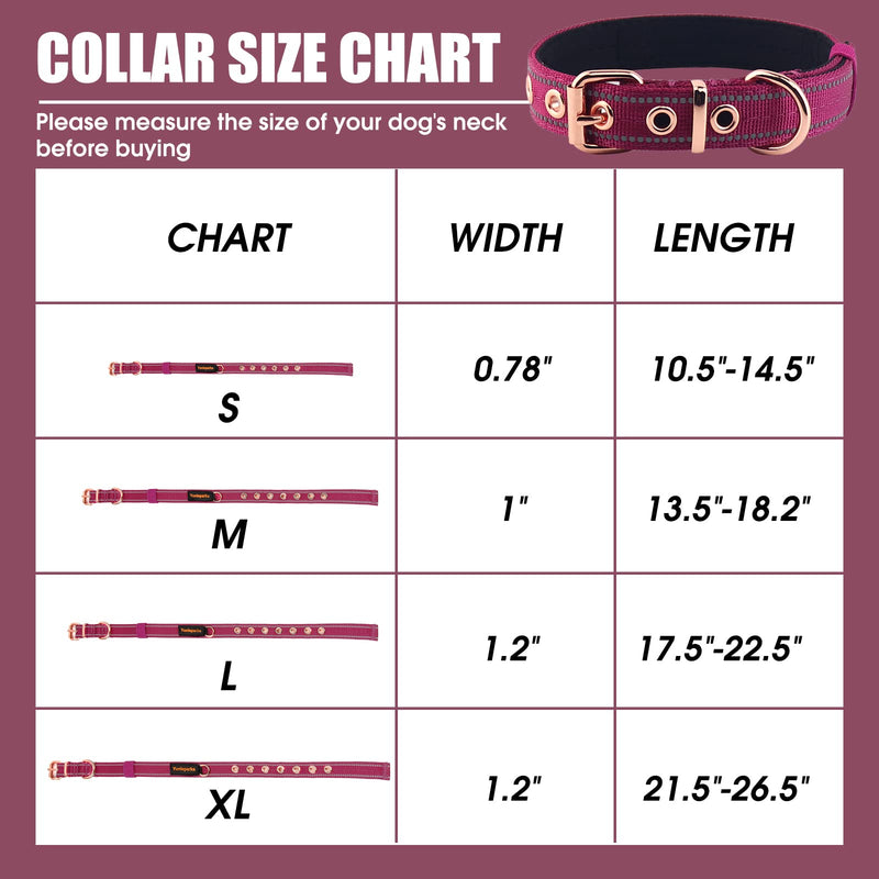 Neoprene Padded Dog Collar, Nylon Collar for Small to Large Dogs, Heavy Duty with Metal Buckle, Reflective(Large, Wine red) Large (Pack of 1) - PawsPlanet Australia
