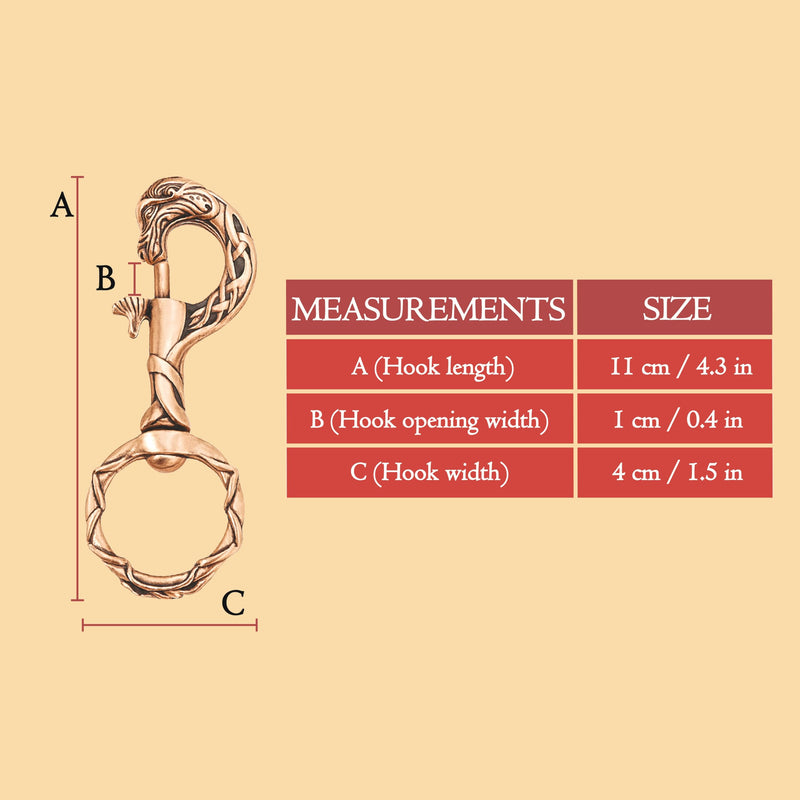 Viking Bronze Clip Dragon Head – Handcrafted Norse Leash Hook for Dog Collars, Key chains or Belts | Medieval-Style Snap Hook for Pets & LARP Gear - PawsPlanet Australia