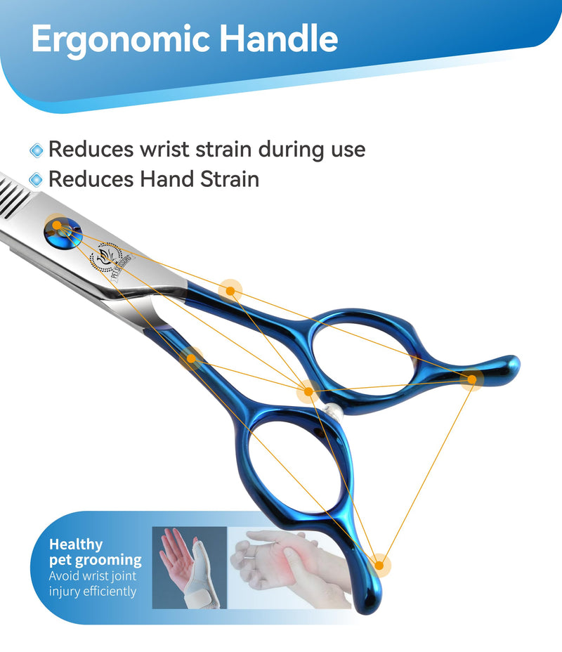 Fenice Peak Curved Chunkers Dog Grooming Scissors with Coating 440C Stainless Steel, 7 inch Professional Chunker Shears，25 Degree of Curved Blade，Dog Trimming Scissors for Grooming Face and Paws 7" - PawsPlanet Australia