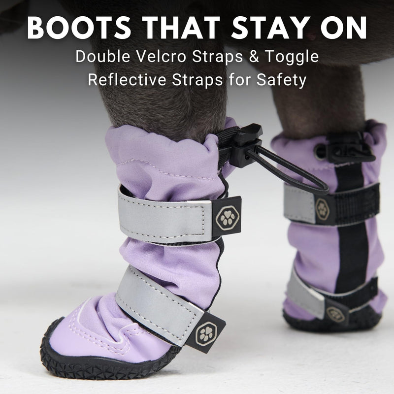 Spark Paws Water-Resistant Dog Boots for Medium Large Dogs, Anti-Slip Dog Shoe Booties Paw Protector for Rain Snow Hiking Reflective Straps 4PCS - Lilac, B B: 2.0"W | 23-33lbs - PawsPlanet Australia