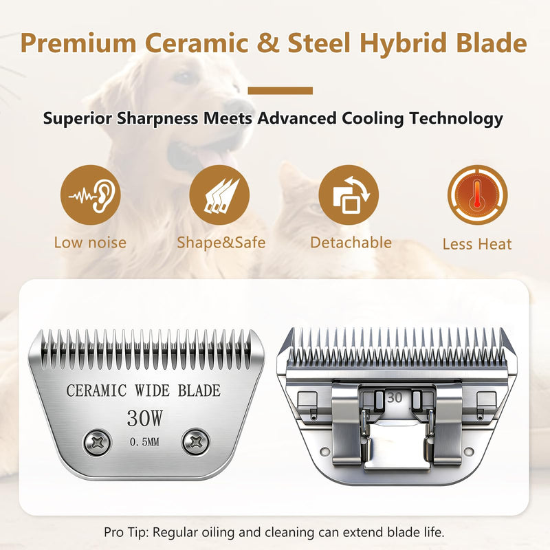 Precision Ceramic Wide Blades for Dog Grooming,Compatible with Andis,Oster A5,Wahl km10 Clippers-Dog and Cat Grooming Replacement Blade (30W(0.5MM)) 30W(0.5MM)