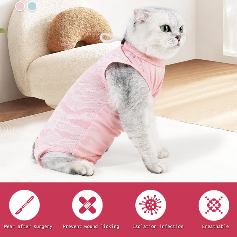 BAMY Cooling Cat Recovery Suit Adjustable Kitty Sterilization Costume Summer Pet Surgery Wear Weaning Clothes Anti-Licking (Pink, L) Pink