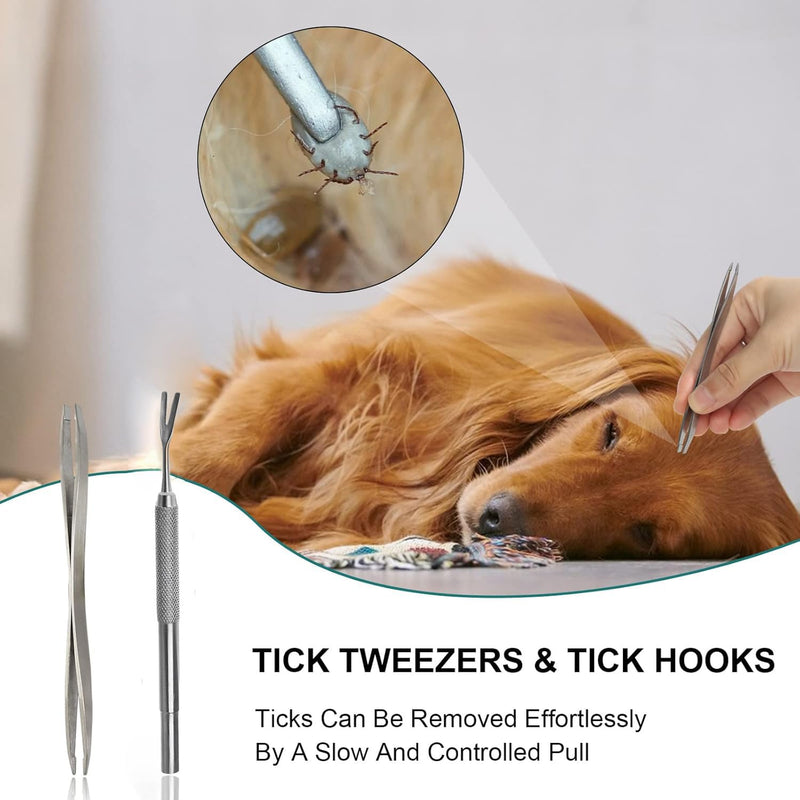 Tick Removal Tool 8 in 1 with Storage Box, Tick Tweezers, Flea Comb, Magnifying Glass, Dog Tick Remover Tool Tick Removal Kit Tick Removal Tool for Dogs Cats Pet Tick Comb (Tick Removal Tool 8 in 1) Tick Removal Tool 8 in 1 - PawsPlanet Australia