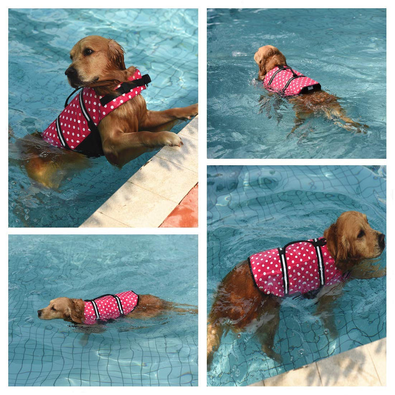 Doglay Dog Life Jacket, Dog Life Vest for Swimming Boating, Adjustable Puppy Life Jacket with Reflective Stripes, Superior Buoyancy Dog Swimming Vest for Small Medium and Large Dogs pink dot