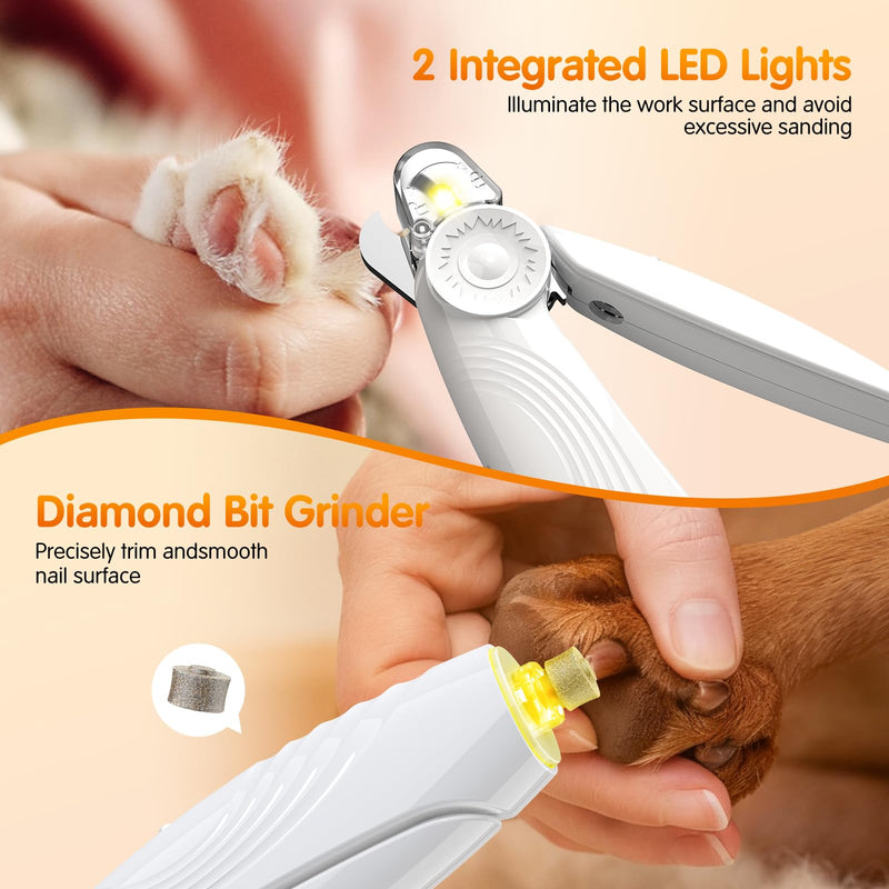 IJIAMY 2-in-1 Dog Nail Clippers & Dog Nail Grinders with 2 LED Lights, Ultra-Quiet, USB Rechargeable, Multiple Grinding Methods, and Splash Guard for Small, Medium, and Large Dogs & Cats