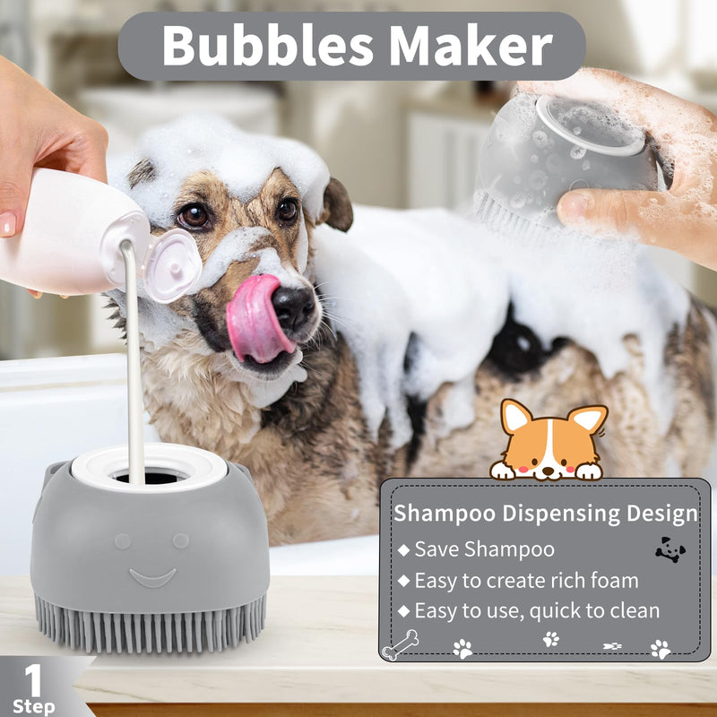 Comotech 6PCS Dog Bath Brush & Dog Toothbrush | Adjustable Handle Shampoo Brush & Scrubber for Short & Long Haired Dogs & Cats | Effectively Solve Odor & Stain Removal Problems (Gray Gray Black) Gray Gray Black
