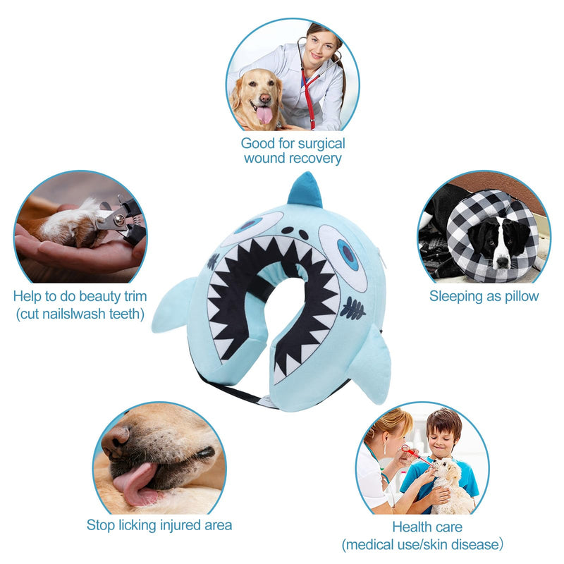 CuteBone Inflatable Dog Donut Collar with Removable Soft Fleece Covers for Small/Medium/Large Dogs and Cats After Surgery GWB12M Big Shark Medium - PawsPlanet Australia