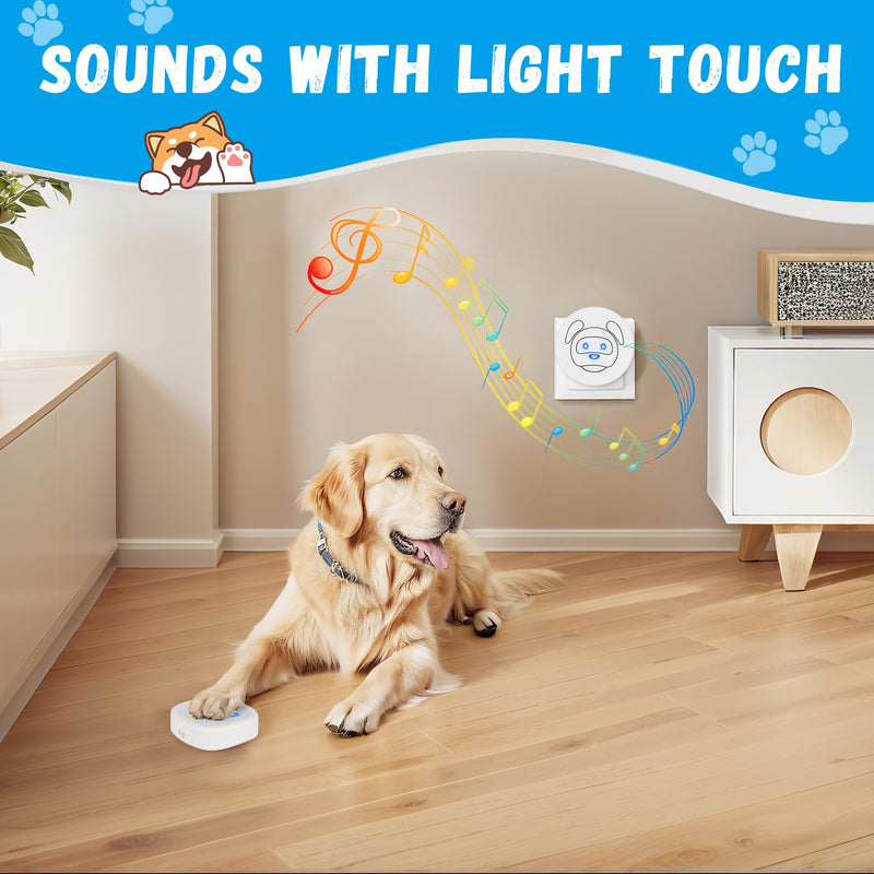 Dog Doorbell, Wireless Ring Bell to Go Outside, IP55 Waterproof Buttons, 55 Melodies, 4 Volume Levels & 950ft Range (White, 1 Reciever 2 Transmitters) White - PawsPlanet Australia