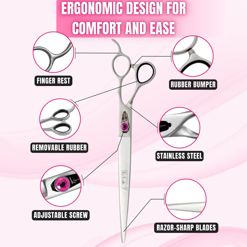 Kenchii Love Dog Grooming Scissors, 9 Inch Straight Shears, Dog Scissors for Grooming, Professional Pet Grooming Scissors, Heavy Duty, Durable and Sharp 9.0" Straight - PawsPlanet Australia