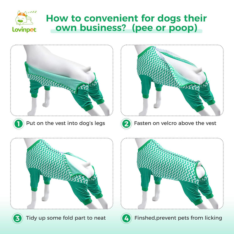 LovinPet Dog Recovery Suit for Large Medium Dogs - Wound Protective Surgical E-Collar Alternative Recovery Snugly Suit for Abdominal Wounds After Surgery Dog Onesies Cut-Out Design of Abdomen,XXL XXL Green collar/Green - PawsPlanet Australia