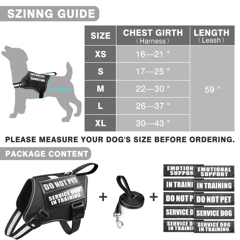 Service Dog Vest Harness and Leash Set+10 Patches,No Pull&Easy Walk Reflective Dog Harness with Soft Padded Handle for Training/Everyday,Fit Small/Medium/Large/Extra-Large Dogs(Black XL) Extra-large Black - PawsPlanet Australia