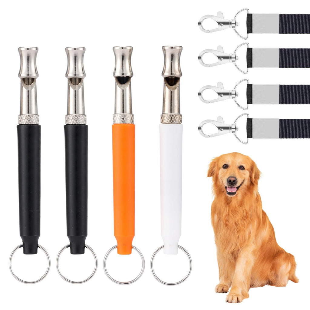 4 Pack Dog Whistle with Lanyard, Stop Neighbor’s Dog from Barking, Adjustable Ultrasonic Silent Dog Whistle, Professional Recall Dog Training Whistles (Black, Orange & White)