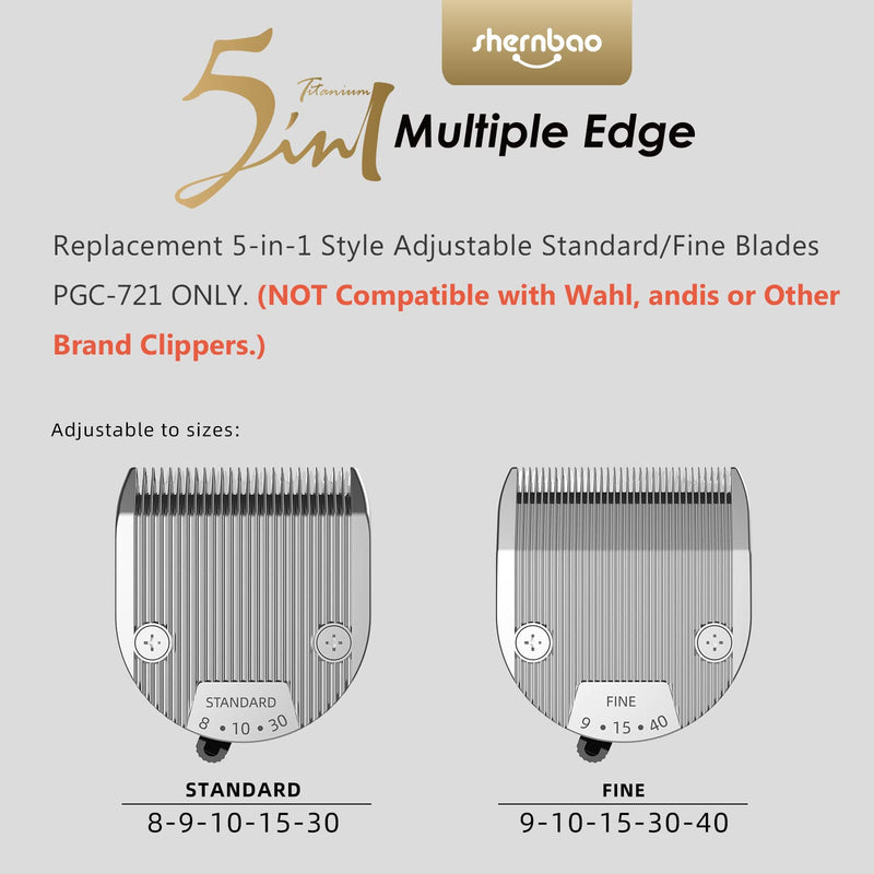 shernbao 5-in-1 Adjustable Pet Clipper Blades PGC-721 Clippers ONLY. (NOT Compatible with Wahl, andis or Other Brand Clippers)(Standard) 8-30 - PawsPlanet Australia
