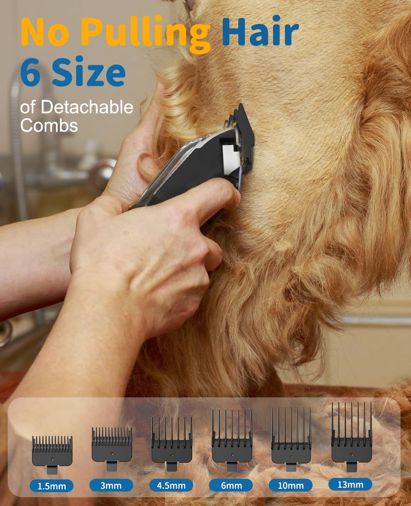 Cordless Dog Clippers for Grooming Professional for Thick Hair Coats, Low Noise Shaver Dog Grooming Kit with LED Display, Razors Dog Hair Shears Ceramic Blade, Pet Hair Trimmer for Dogs Cats (MS041) 7000 rpm - PawsPlanet Australia