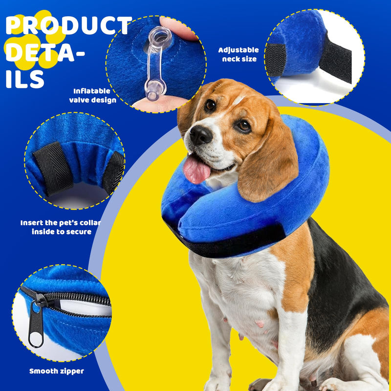 GMMG Inflatable Elizabethan Dog Collar Soft Adjustable Protection for Post-Operative Recovery (38-50cm) Blue PVC