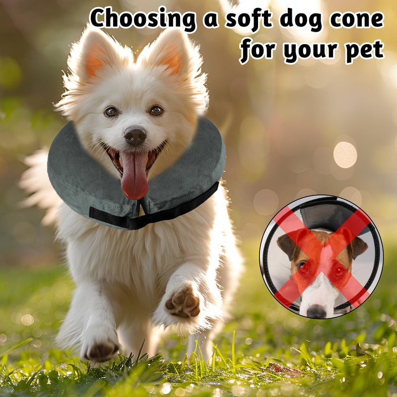 Inflatable Dog & Cat Collar with Adjustable Fastening, Dog Collar for Surgery or Wound Healing, Anti-Biting, Anti-Licking (Grey, M) gray