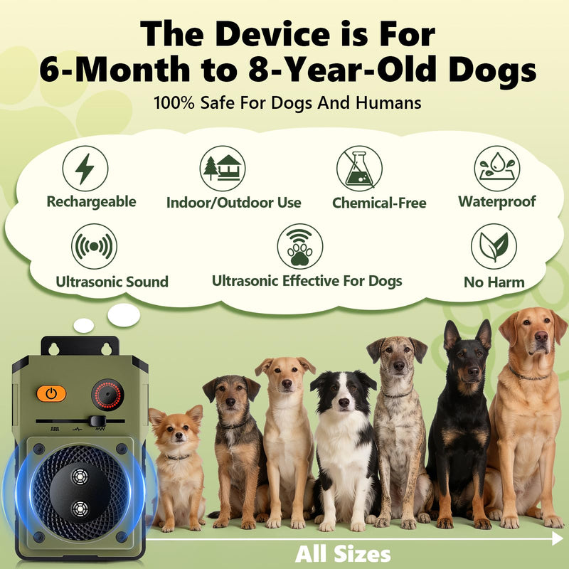 Anti Barking Device for Dogs, Rechargeable Ultrasonic Dog Control Devices, Auto Bark Deterrent Devices with 3 Modes,33FT Silencer Sonic Barking Deterrent Indoor/Outdoor Safe for Dog & People Green