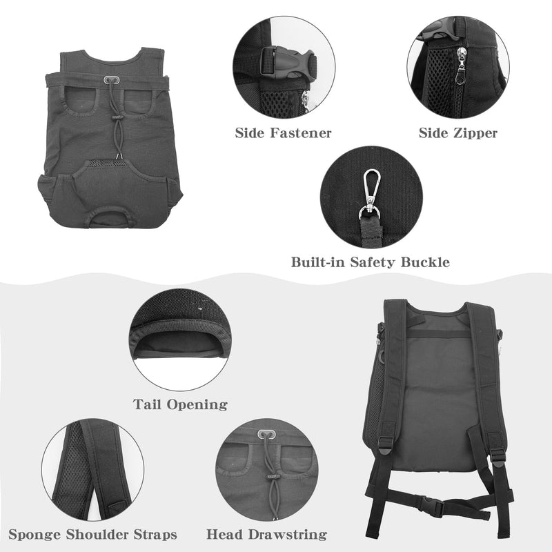 Dog Carrier Backpack, Legs Out Easy-Fit Dog Front Carrier Adjustable Breathable Pet Bag Double Shoulder Backpacks for Travel Hiking Walking Cycling Outdoor Use Black-Large Large - PawsPlanet Australia