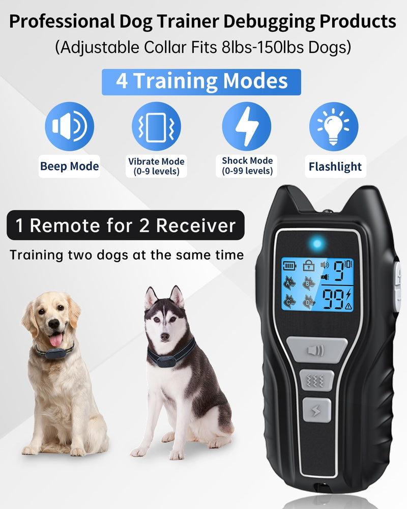 Shock Collar for Dogs 2 Dogs (15-120lbs) 2000FT Dog Shock Collar with Remote Control Waterproof Dog Training Collar with Remote 4 Safe Modes Rechargeable Lock Flash Light for All Breeds - Silver - PawsPlanet Australia