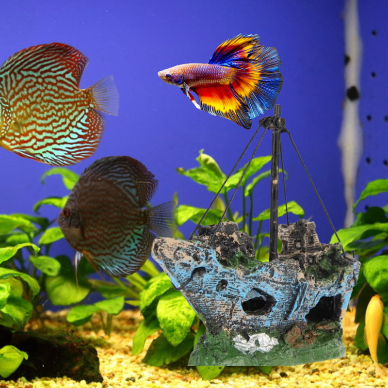 Fish Tank Decorations, Resin Shipwreck Aquarium Decor for Tank, Sunken Ship Aquarium Decorations Large, Betta Fish Tank Accessories, Wrecked Ship Fish Hideout Freshwater Saltwater Tanks - PawsPlanet Australia