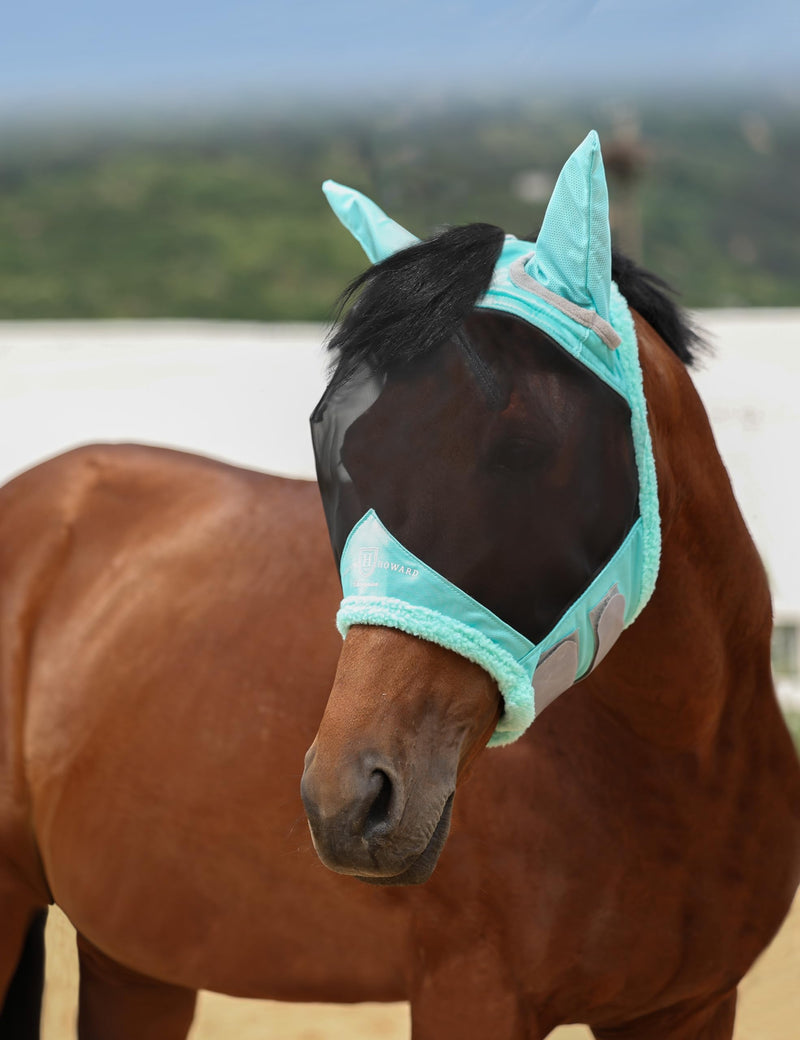 Harrison Howard Horse Fly Mask UV Protective Fine Mesh with Extra Wool Soft Touch on Skin Fly and UV Protection Summer Mint M Medium - PawsPlanet Australia