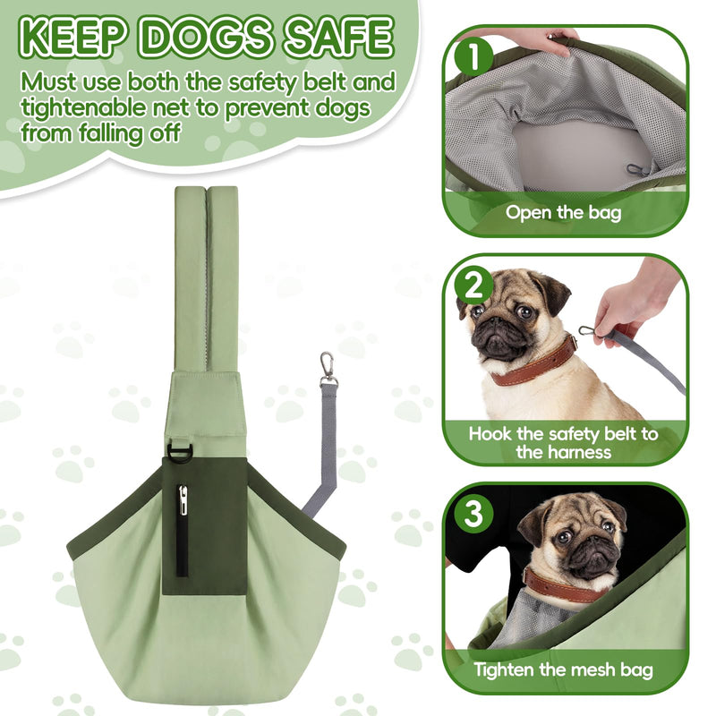Adjustable Dog Carrier Sling, Hands Free Pet Sling for Carry Small Dogs & Cats, Travel Safety Dog Carriers with Storage Pocket, Essential Dog Cat Accessories (Green) Green - PawsPlanet Australia