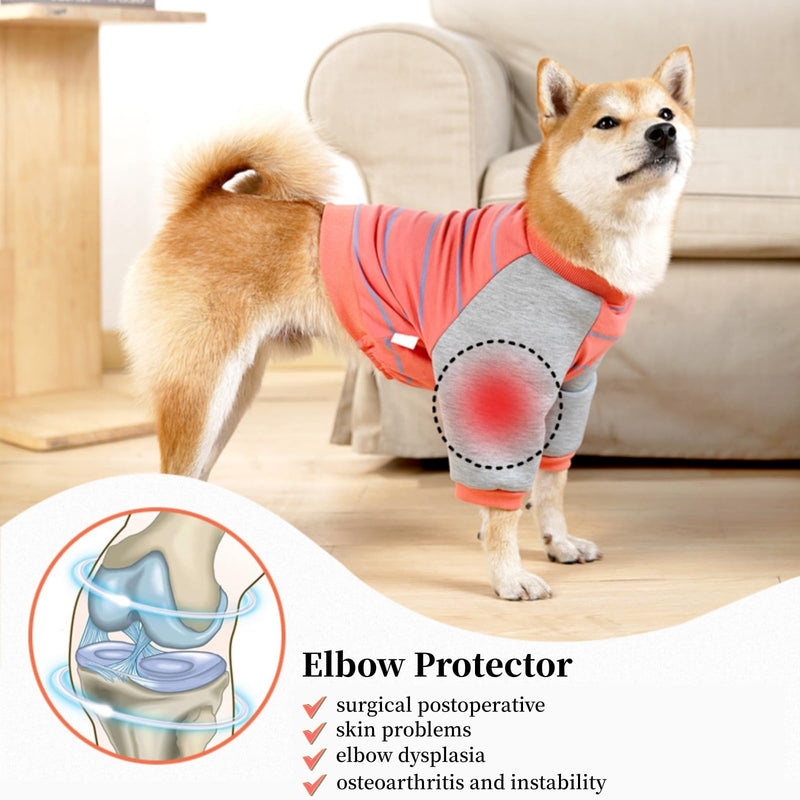 Dog Elbow Protector for Calluses, Dog Post Operative Protection Shirt, Dog Surgery Recovery Suit Clothes Front Leg Braces Elbow Dysplasia, Cone Collar Alternative for Sprain Arthritis Joint Care, 2XL Pink & Stripe - PawsPlanet Australia