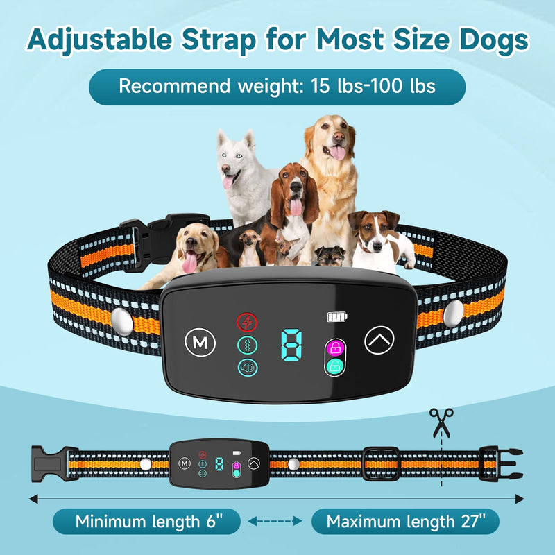 Dog Bark Collar for Large Medium Small Dogs, Rechargeable Anti Barking Training Collar with Smart Lock, Safe Bark Collars for Dogs, Automatic Stop Bark Adjustable Beep Vibration Modes, 8 Sensitivity