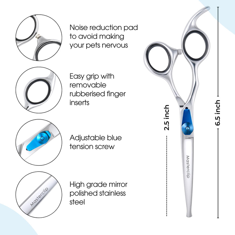 MASTERCLIP 6” Essentials Bull Nose Safety Scissors – Professional High Grade Stainless Steel Easy Grip Dog Grooming Scissors – Suitable for Trimming Delicate Areas (Left Handed)