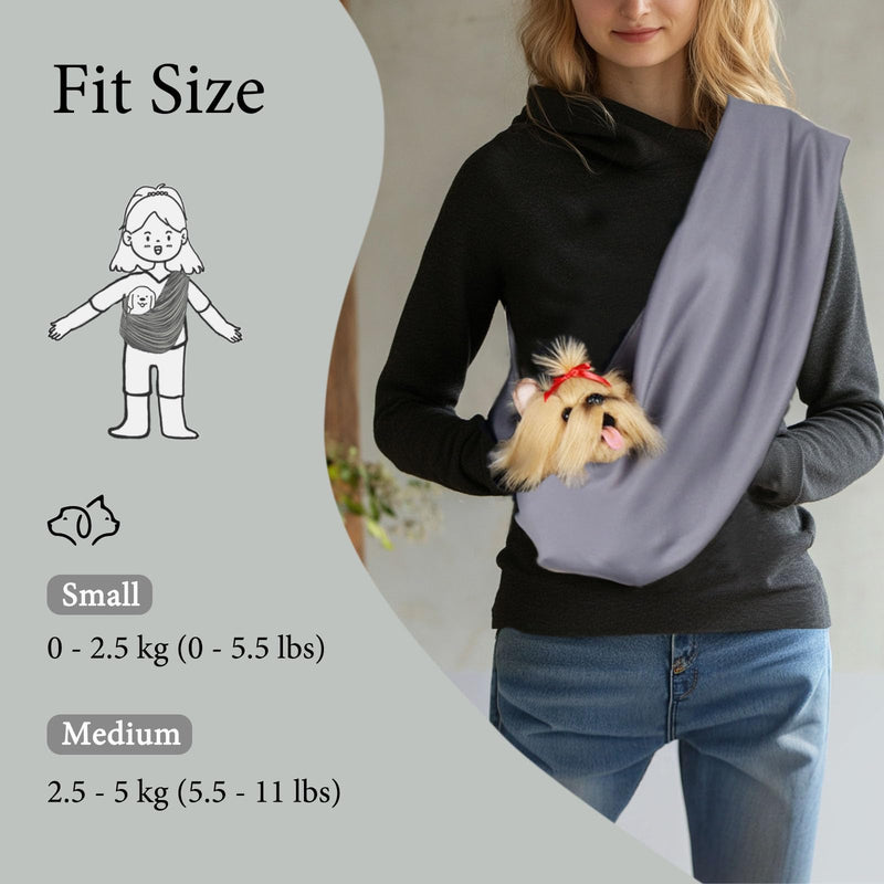 Dog Sling Carrier for Small Dogs, Up to 11 lbs, Dog Carrier Sling is Easy to Carry, Hand Free, Keep Warm, Grey - PawsPlanet Australia