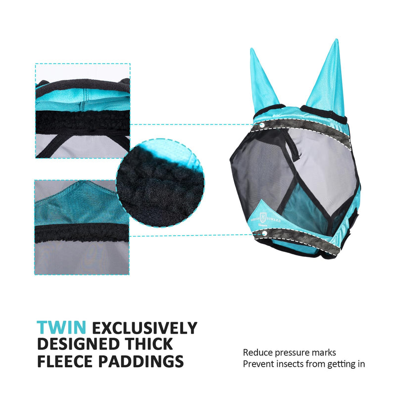Harrison Howard Pro Luminous Horse Half Face Fly Mask Large Eye Space with Ears UV Protection for Horse Teal M Medium - PawsPlanet Australia