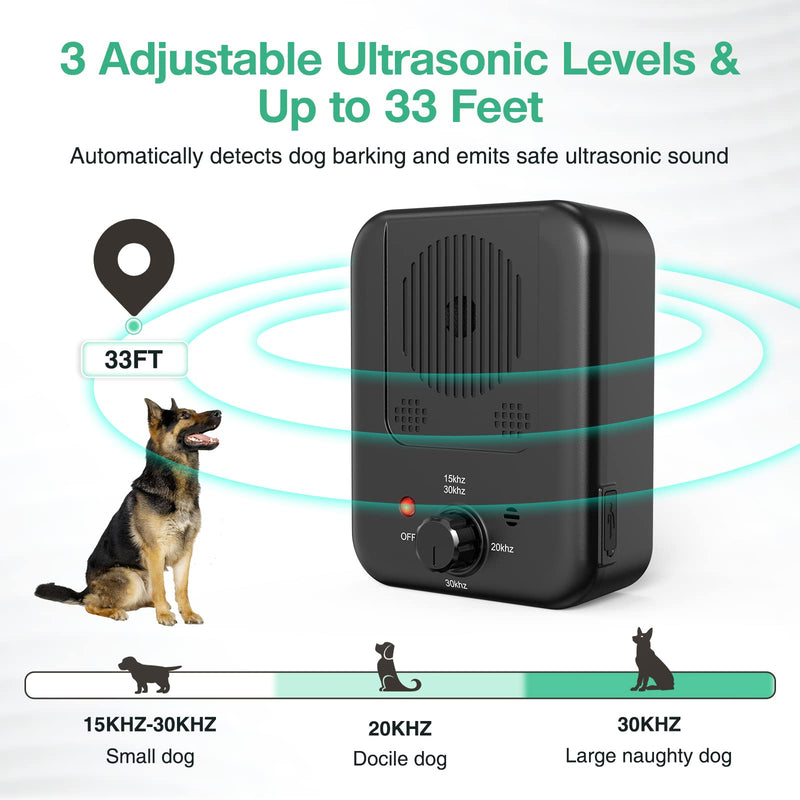 Queenmew Anti Barking Device for Dogs, 3 Modes Rechargeable Dog Bark Deterrent Devices, 30ft Effective Stop Bark Box with Adjustable Frequency & Range for Walking, Fit All Breeds&Size Dog Black