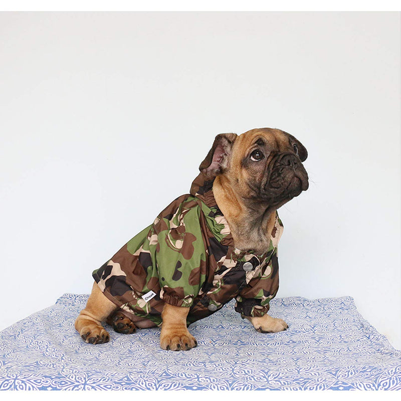 iChoue Dog Cold Weather Coats Water Resistant Raincoats Lightweight Windbreaker Hooded Jackets for French English bullodg Pitbull Pug Boston Terries Outdoor Rain Coat - Camouflage/Size XL X-Large Camo