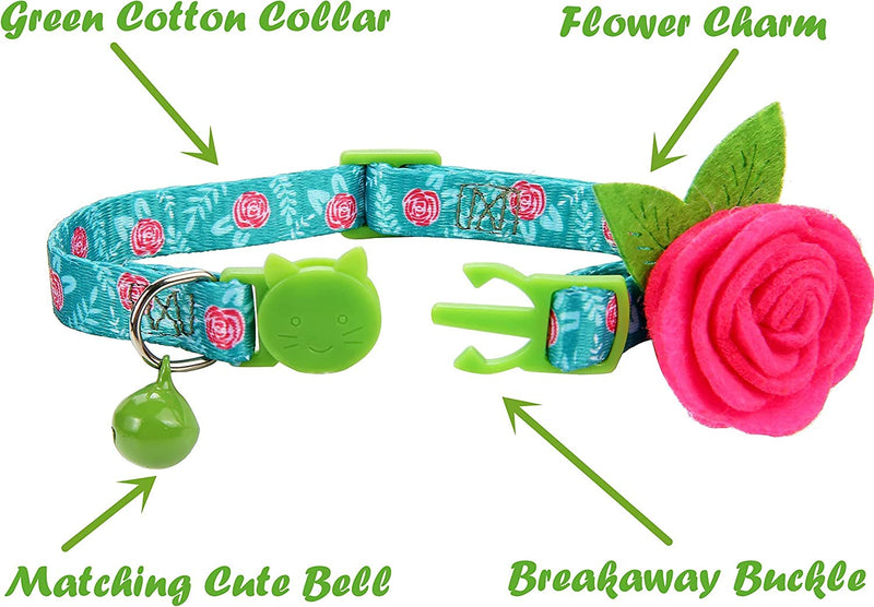 Cat Collar Breakaway with Bells, 3 Pack Small Dog Collar with Flower Charms