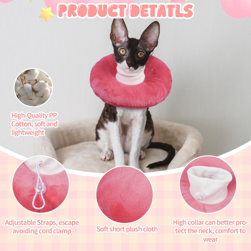 BRKURLEG Cat Cone Collar Soft, Cute Cat Recovery Cones, Soft Protective Pet Neck Cone, Adjustable Kitten Cones to Stop Licking, Pet Anti-Lick Wound Healing Elizabethan Collar, Pink, L Large