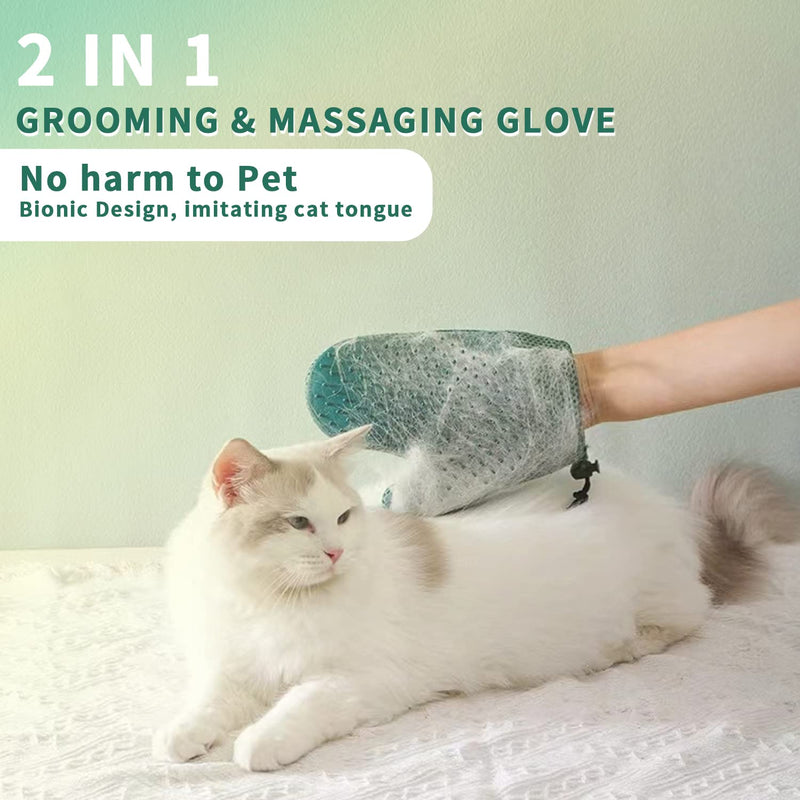 2 in 1 Cat Fur Glove & Pet Hair Remover Glove, Dog Grooming Glove Brush for Shedding, Massage, Efficient Pet Hair Remover Mitt for Cleaner Couch, Carpet [Blue/Single] - PawsPlanet Australia