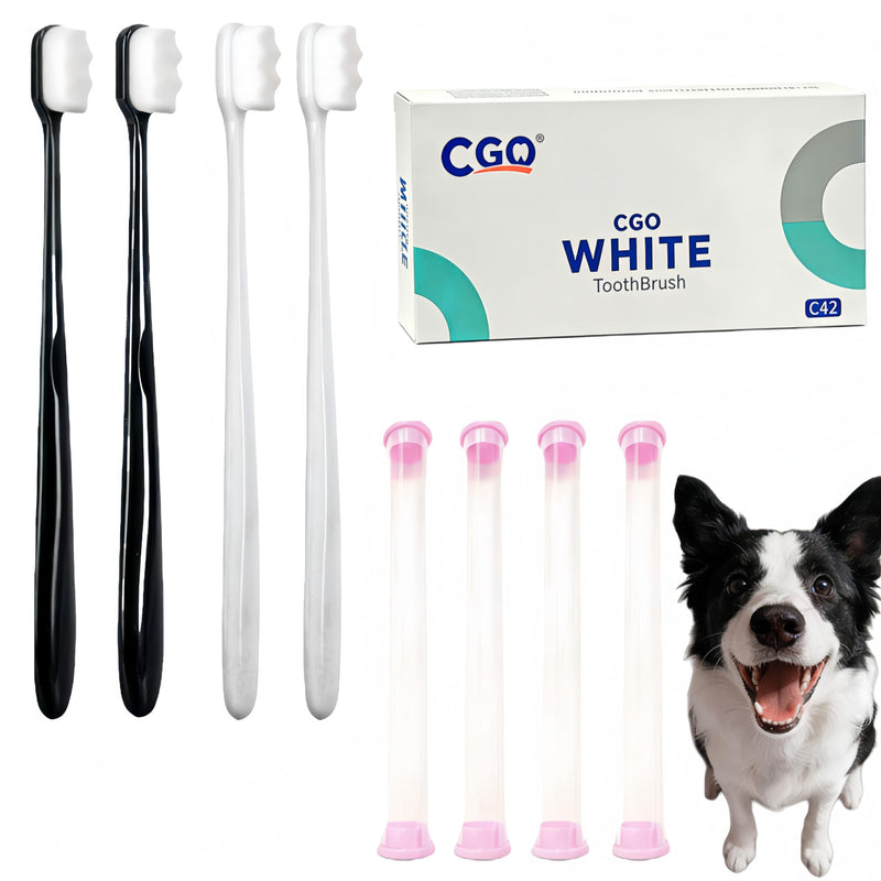 CGO Large Canine Toothbrush 4-piece Set with Ultra-Soft Wavy bristles Design, Gentle Cleaning, Suitable for Large Dogs to Carry During Travel. Includes 4 Individually Packaged toothbrushes