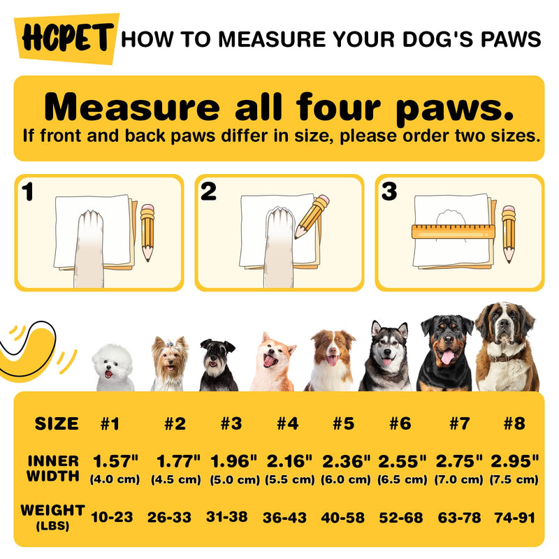 Hcpet Dog Boots Waterproof with Reflective Straps, Dog Shoes for Small Medium Large Puppy Outdoor Paw Protectors 4Ps, 8 (width 2.95 inch) for 74-91 lbs Black Width 2.95 in